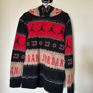 Jordan Kids Holiday Hoodie Sweater in Black, Red & Tan